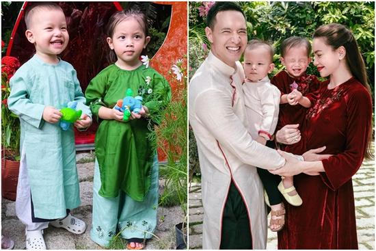 Cặp sinh đôi nhà Hà Hồ mặc áo dài đôi nhàu nhĩ vì quá quậy