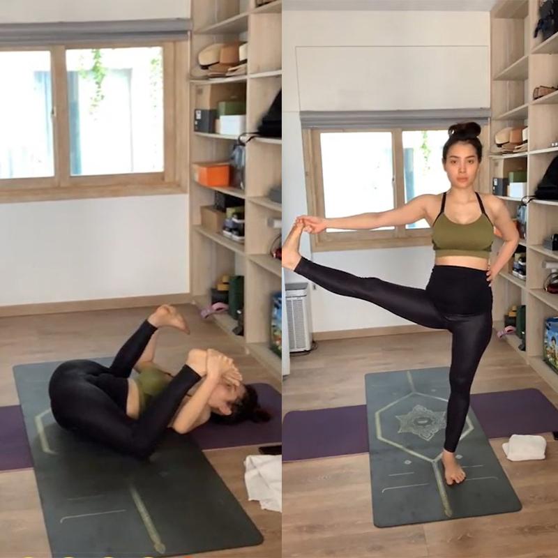 Phương Trinh Jolie bầu 5 tháng vẫn lăn lộn tập yoga-1