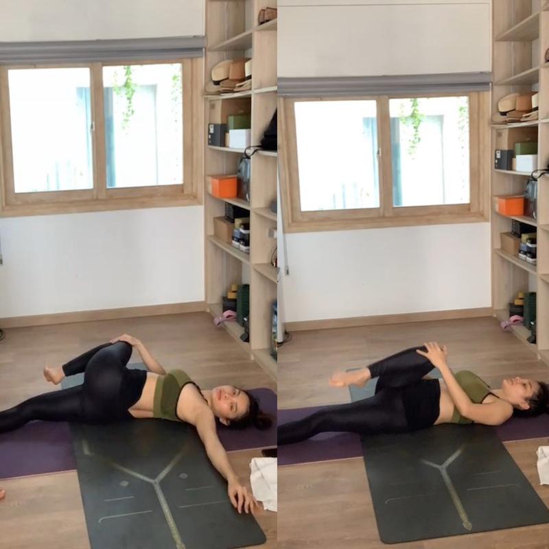 Phương Trinh Jolie bầu 5 tháng vẫn lăn lộn tập yoga-3