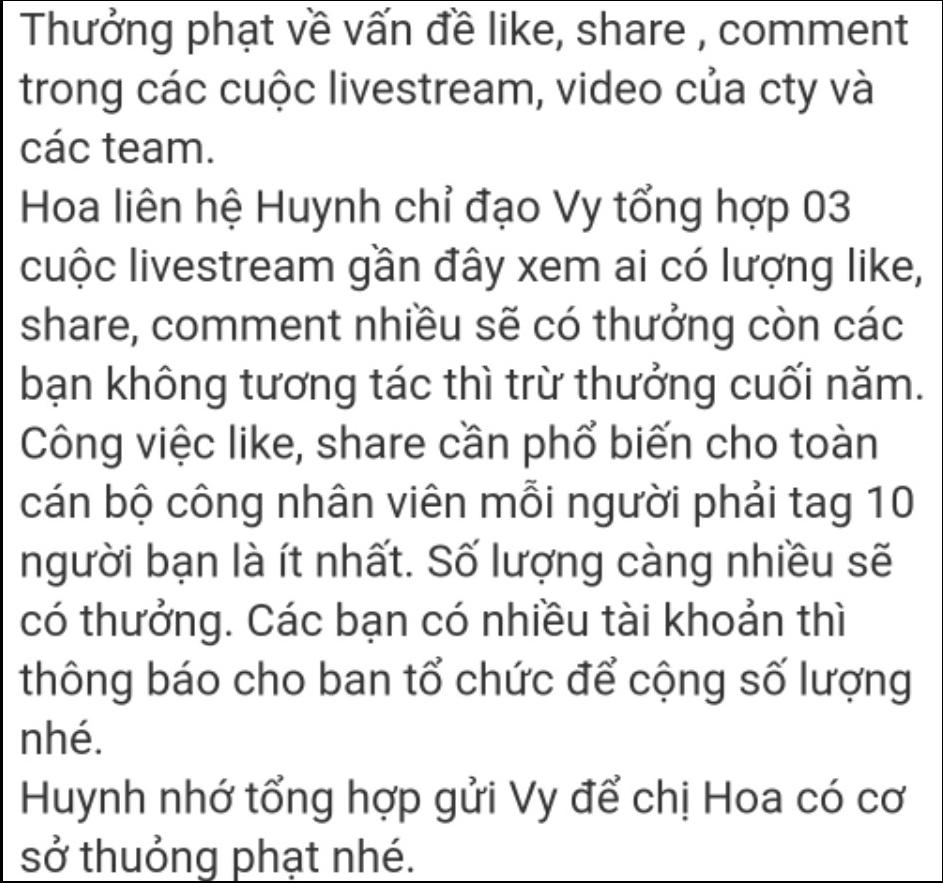 Thực hư nhân viên bị cắt thưởng vì không like, share bài của giám đốc-1