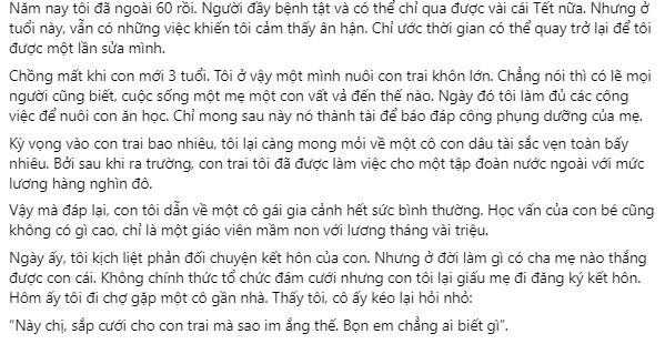 Mẹ chồng khắt khe với con dâu, lúc bệnh tật không ai ngó đến bà-1