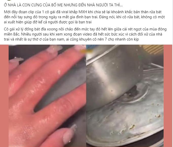 Ra mắt nhà bạn trai dịp Tết, cô gái phải rửa bát một mình rộp tay-1