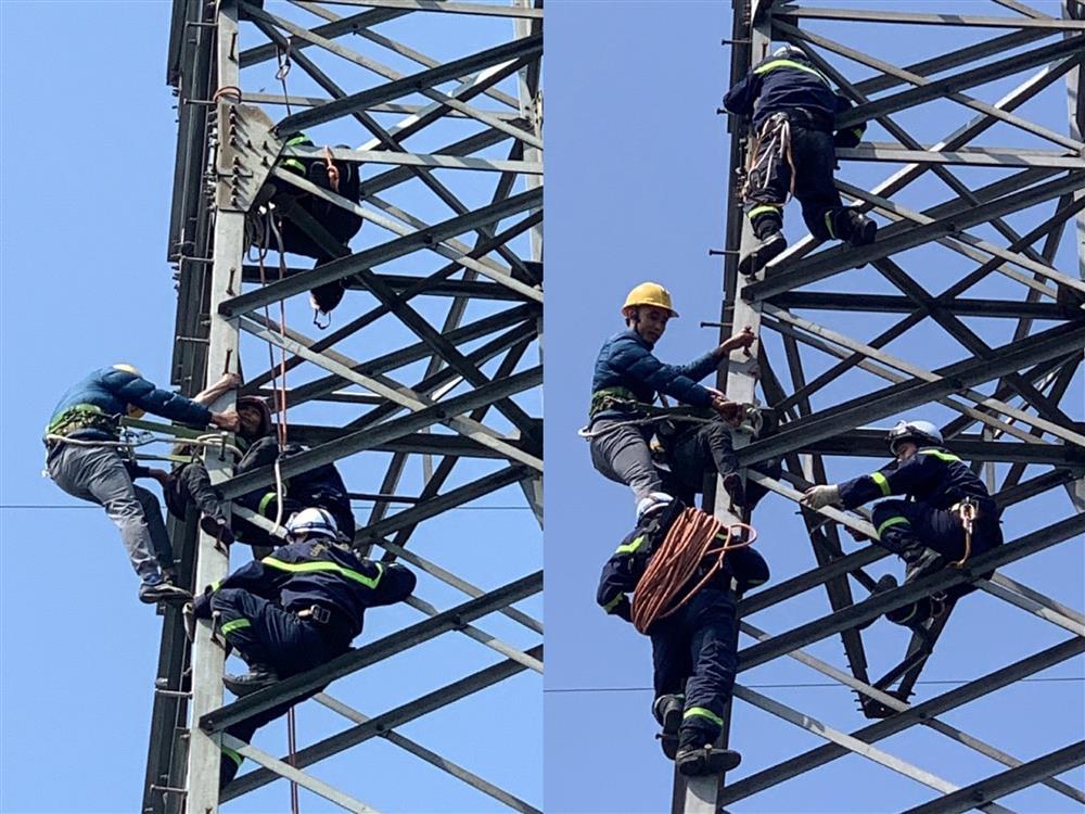 Clip: Cứu người phụ nữ 63 tuổi vắt vẻo trên cột điện cao 25m-1