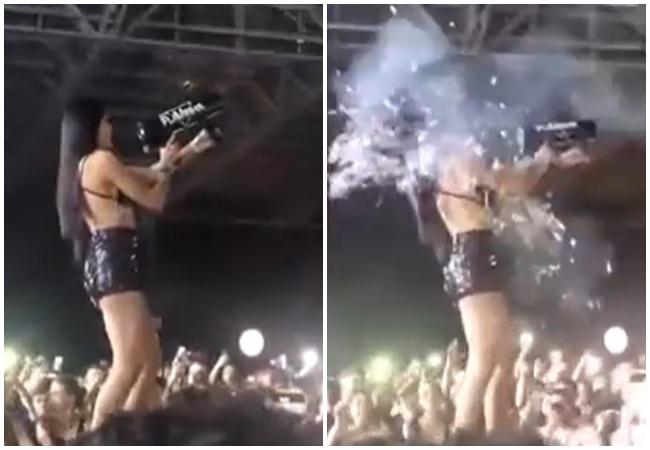 Nữ DJ bị bỏng vì cầm ngược súng bắn pháo giấy-1