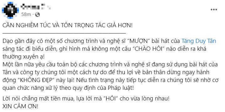 Phía Tăng Duy Tân bức xúc vì bài hit lại bị mang đi hát chùa-1