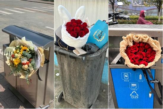 Thùng rác tràn ngập hoa tươi sau ngày Lễ tình nhân