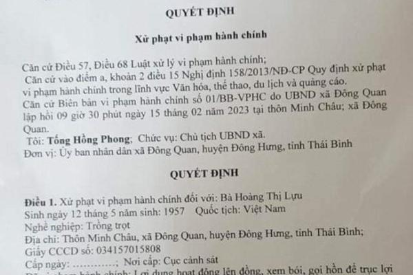 Cô Đồng Gọi Hồn, Áp Vong Ở Thái Bình Bị Xử Phạt 3 Triệu Đồng - 2Sao