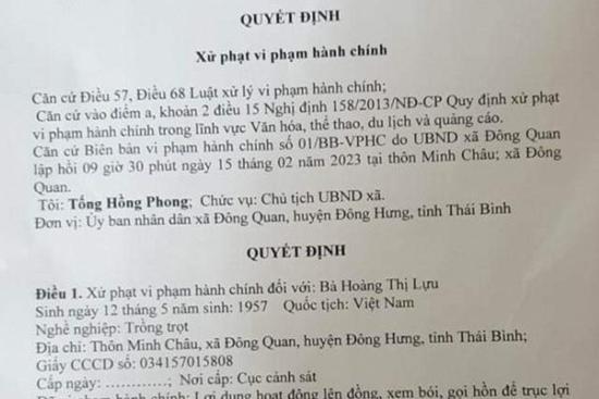 Cô đồng gọi hồn, áp vong ở Thái Bình bị xử phạt 3 triệu đồng