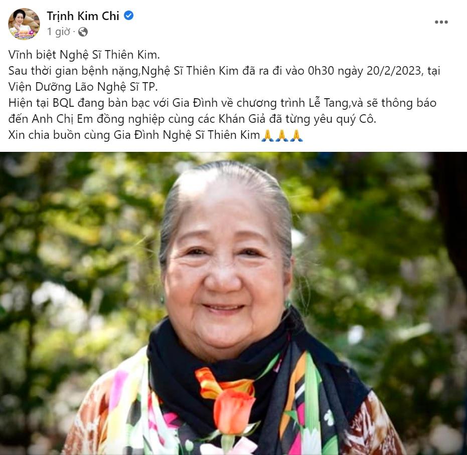 Nhiều sao Việt buồn bã khi hay tin nghệ sĩ Thiên Kim qua đời ở tuổi 91-5