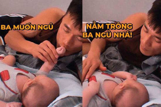 Bùi Tiến Dũng nửa đêm chăm con, cảnh bố bỉm sữa gây cười