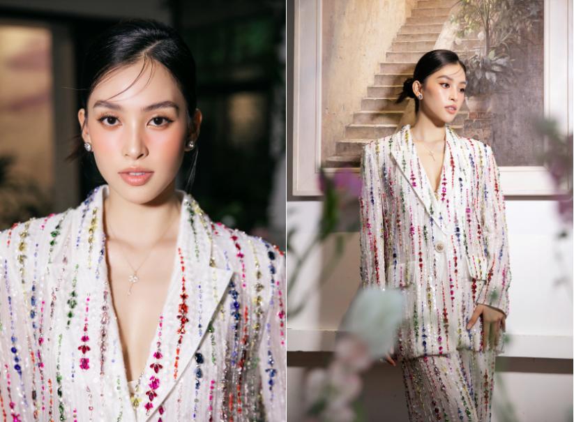 Hoa hậu Tiểu Vy vai trần quyến rũ với váy cổ yếm-2