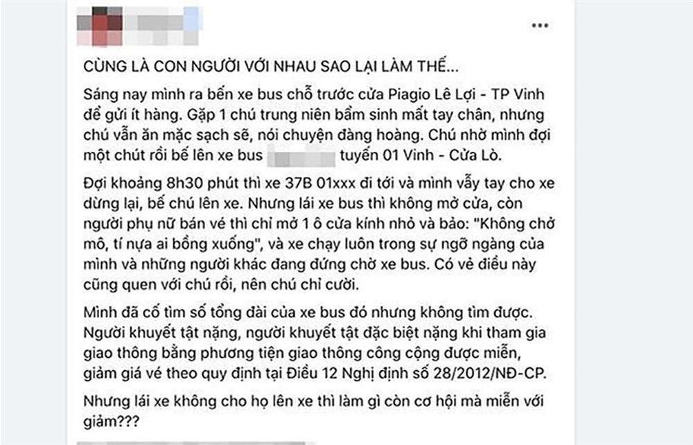 Xác minh việc tài xế xe buýt từ chối đón người khuyết tật ở TP Vinh-2