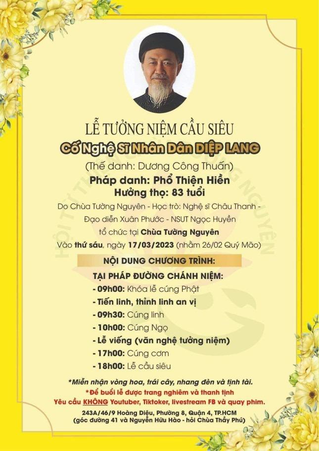 Lễ tưởng niệm NSND Diệp Lang tại Việt Nam cấm YouTuber, TikToker-1