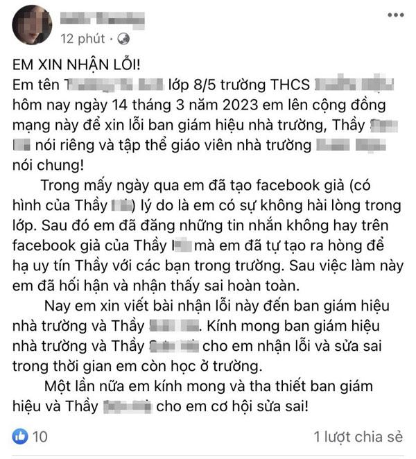 Nữ sinh lớp 8 tạo Facebook ảo vu khống thầy giáo gạ tình-1