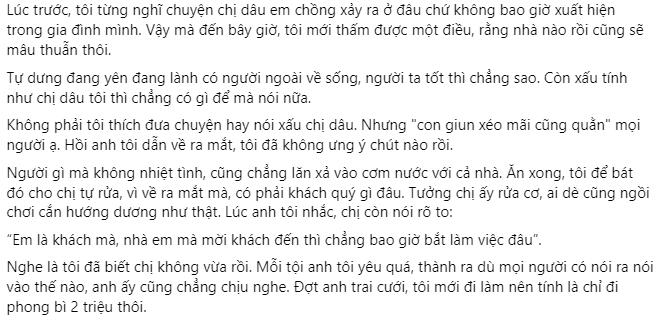 Ở nhờ nhà anh trai 1 tháng, chị dâu bắt đóng tiền ăn mới cho ở tiếp-1