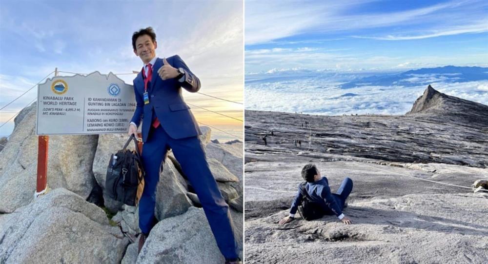 Mặc comple, đi giày da, người đàn ông chinh phục núi cao 4.095m-1