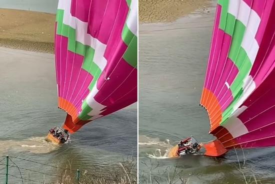 Hãi hùng khinh khí cầu rơi xuống hồ nước, du khách la hét hoảng loạn