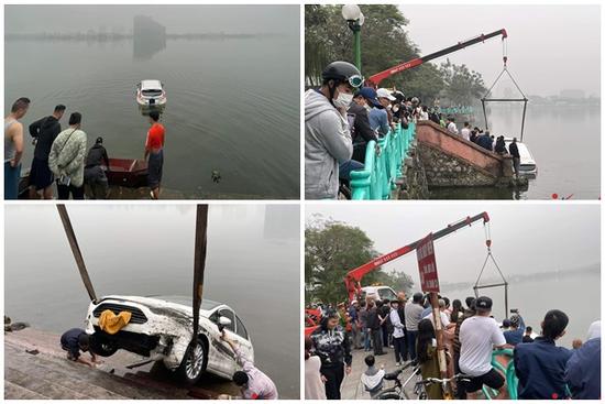 Nhầm chân ga, người phụ nữ lao thẳng ô tô xuống hồ Tây