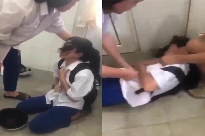 Nữ sinh lớp 8 bị ép quỳ trên nền nhà vệ sinh và nhận mưa tát-1