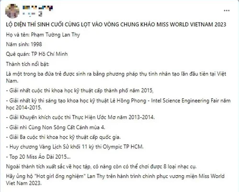 Thực hư hotgirl ống nghiệm Phạm Tường Lan Thy thi Miss World Vietnam 2023-3