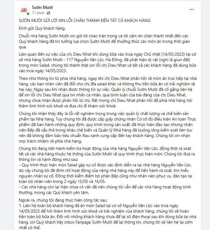 Salad có sinh vật lạ ngoe nguẩy, nhà hàng sườn nổi tiếng Hà Nội nói gì?-3