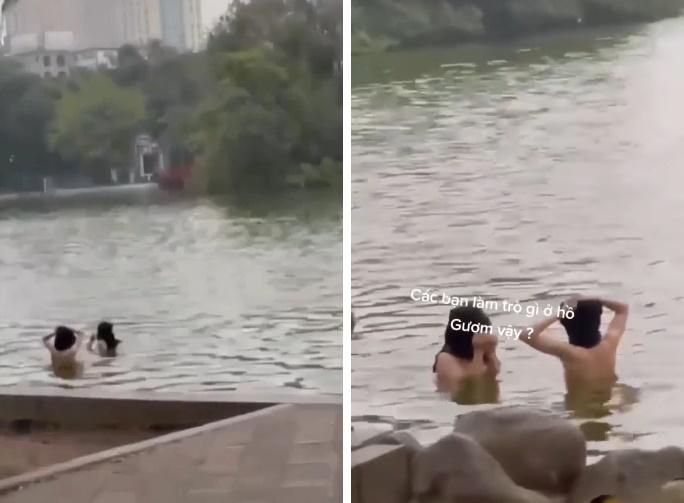 Xác minh thông tin 2 thanh niên thản nhiên tắm tại Hồ Gươm-1