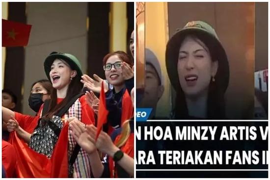 Hòa Minzy đội mũ cối cổ vũ tại SEA Games 32 gây sốt với khán giả quốc tế
