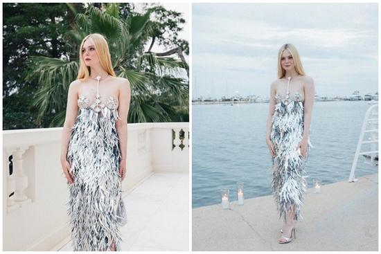 'Nàng thơ bí ẩn' Elle Fanning che chắn vòng 1 bằng trang sức kim loại