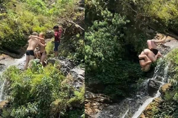 Rùng mình cảnh khách Tây ôm nhau nhảy xuống thác Du Già ở Hà Giang-1