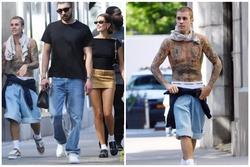 Justin Bieber cởi trần, lộ hình xăm kín người xuống phố