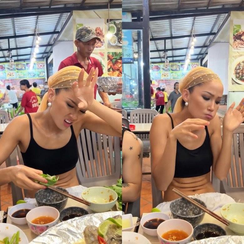 HHen Niê gây chú ý vì nhiều tầng ngấn bụng khi đang ăn-2