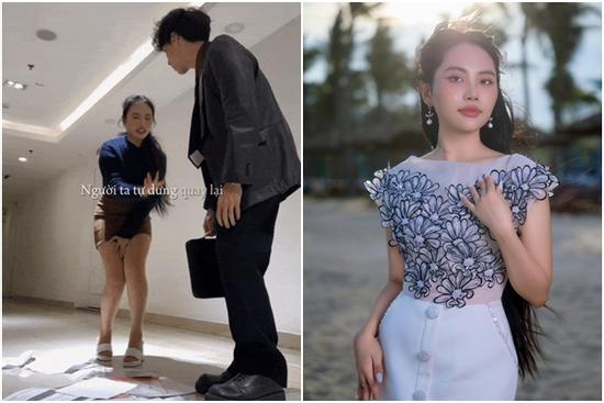 Phương Mỹ Chi thử sức váy thư ký ngắn nửa đùi, khúm núm che chắn đến khổ