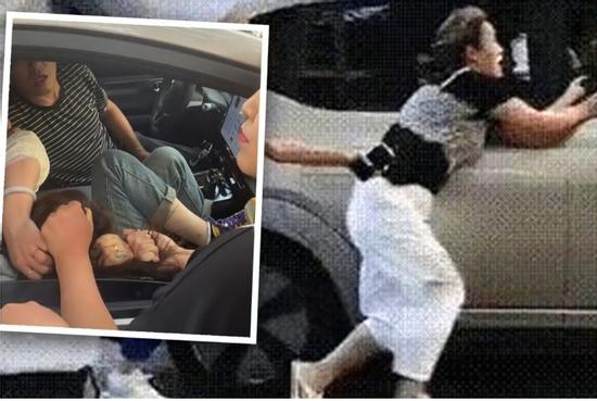 Bắt gặp chồng ngoại tình giữa phố, vợ bị kéo lê trên đường