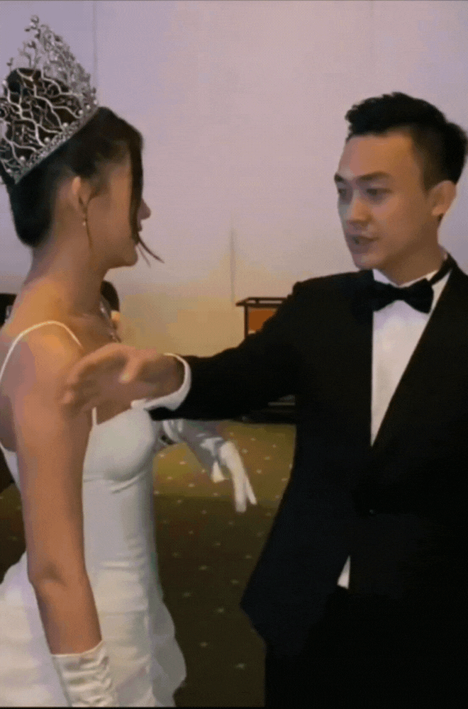 Lê Âu Ngân Anh được chồng cúi người chỉnh váy giúp giữa nghi vấn mang thai-4