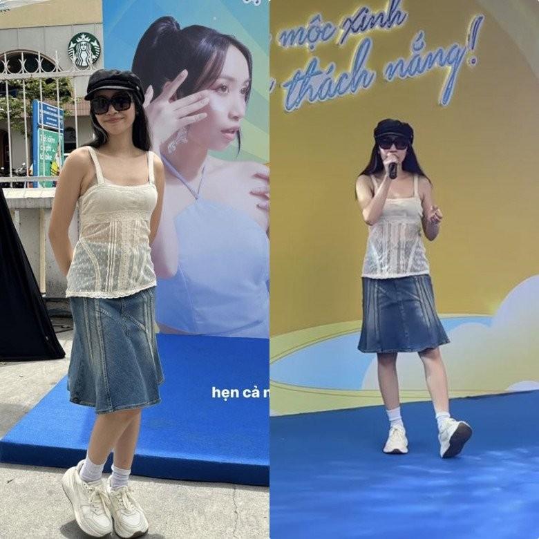 Con gái Mỹ Linh ngày càng táo bạo, đi tập mặc hở nội y, trèo lên bếp tạo dáng-3