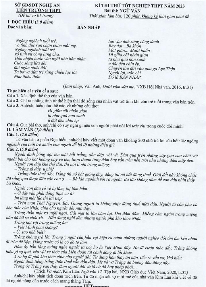 Xôn xao đề thi thử ở Nghệ An trùng với đề tốt nghiệp THPT 2023-2