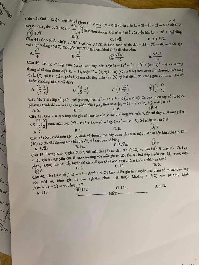 Đề thi và gợi ý đáp án môn toán thi tốt nghiệp THPT 2023-4
