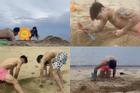 Đoàn Văn Hậu hì hục đào cát suốt 15 phút để đổi một khoảnh khắc đáng yêu cùng Doãn Hải My