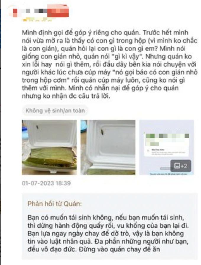 Bị tố có gián trong suất ăn, quán ăn ở TPHCM đáp trả khách gây tranh cãi-2