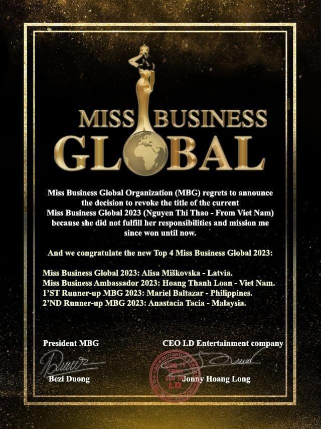 Đại diện Việt Nam bị tước vương miện Hoa hậu Doanh nhân toàn cầu-2