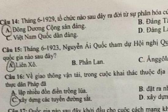 Đề thi lịch sử tốt nghiệp THPT 2023 sai dữ kiện về Nguyễn Ái Quốc