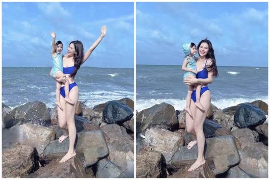 2 năm sau ồn ào với Jack, Thiên An lần đầu khoe body mướt mắt với con gái trên biển
