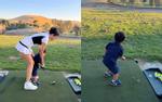 Phạm Hương tập đánh golf cho quý tử 2 tuổi