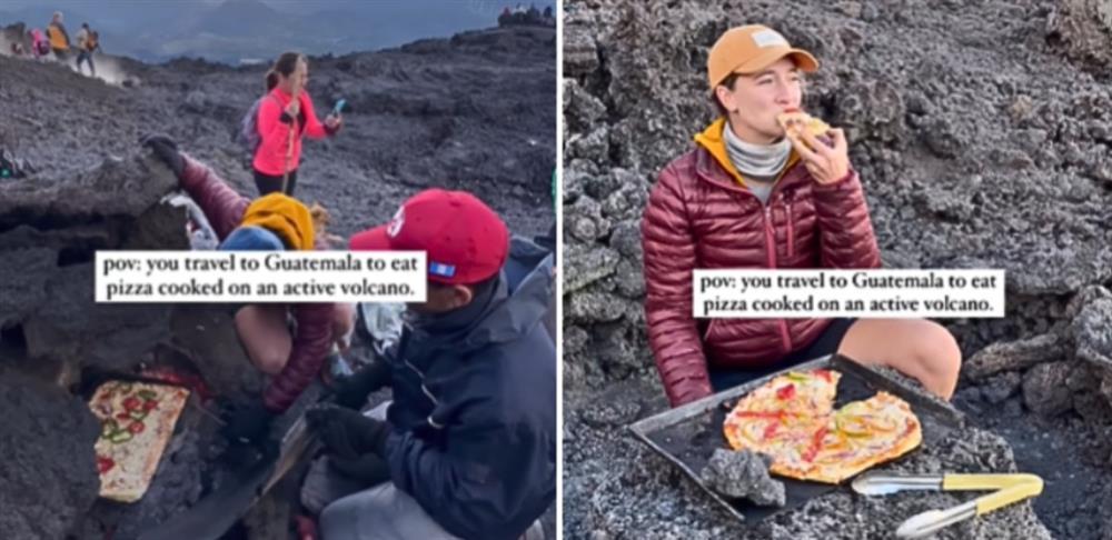 Du khách nướng và ăn pizza trên miệng núi lửa đang hoạt động gây sốt-1