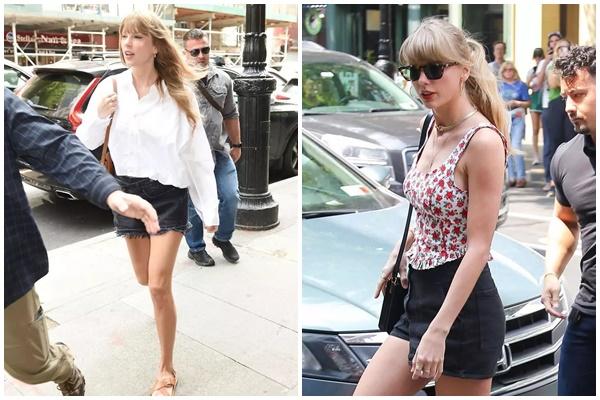 Taylor Swift mặc váy ren trễ nải đi ăn cưới-5