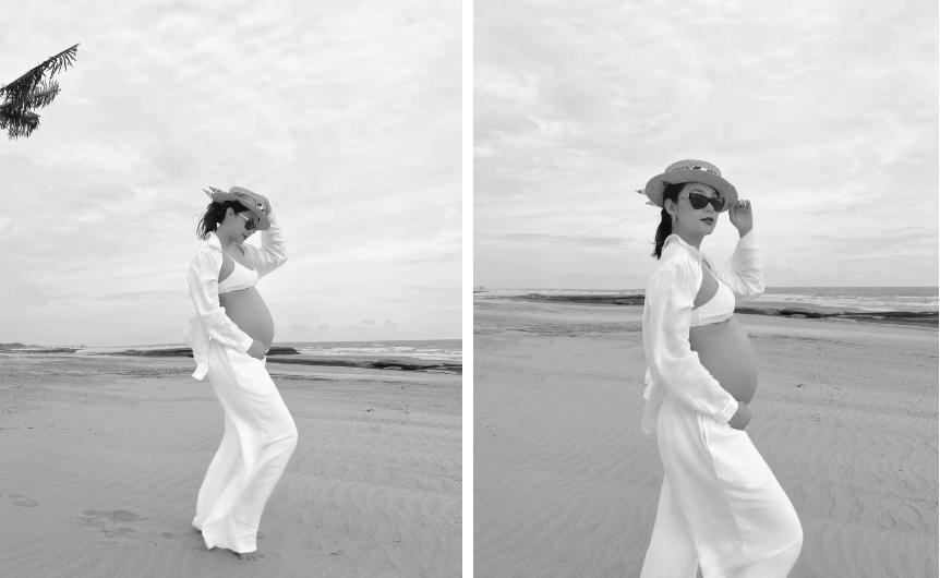 Mẹ bầu Minh Hằng đi biển sát ngày sinh nở-1