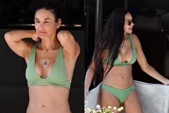 Minh tinh Demi Moore 'nhí nhảnh' với bikini ở tuổi 60