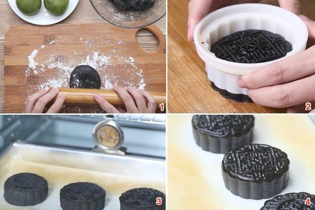 Hướng dẫn chi tiết cách làm bánh Trung thu tinh than tre nhân trà xanh trứng muối-4