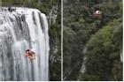 Cặp đôi thản nhiên 'treo mình' lơ lửng, ăn trưa ở độ cao 80 mét trước thác nước