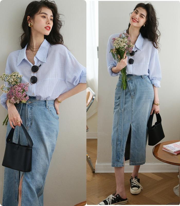 HOÀN TIỀN 15% - Chân váy jean ngắn có đai eo cao phong cách thời trang cho  nữ | Lazada.vn